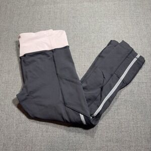 Lululemon Women's Leggings Cropped Black Light Pink Pull On Zip Pocket Sz 8 Y2K